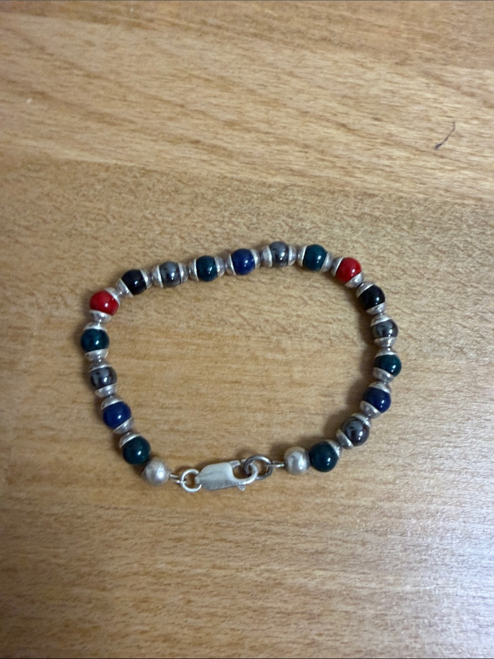 925 silver colorful jewel tone beaded bracelet